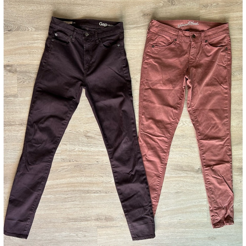 Lot 2 Skinny Jeans Sz 0 25R 26R Universal Thread & GAP 1969 Pink Purple Pants